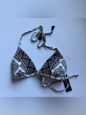 La Blanca White Bikini Top Black Paisley Trim 12 $83 NWT